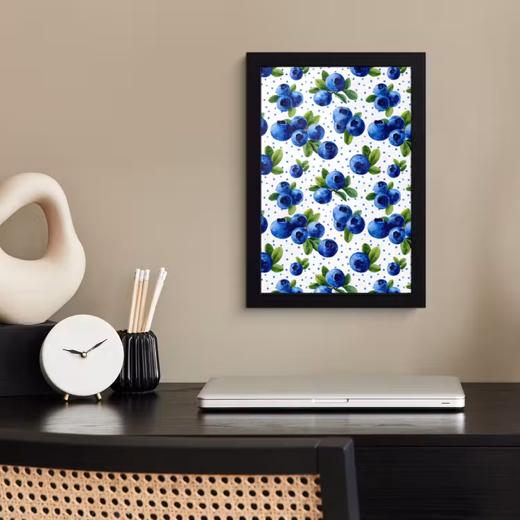 Poster met lijst - Bessen - Patroon - Blauw — 2