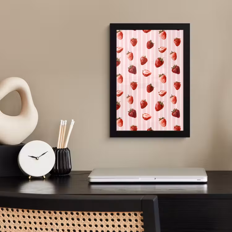 Poster met lijst - Strepen - Aardbei - Roze — 2