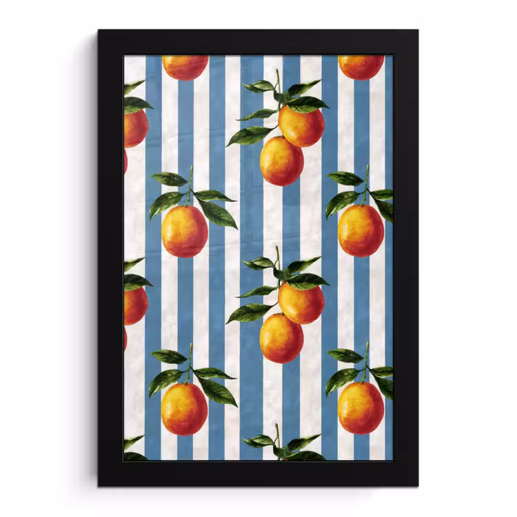 Poster met lijst - Strepen - Citroen - Blauw — 1