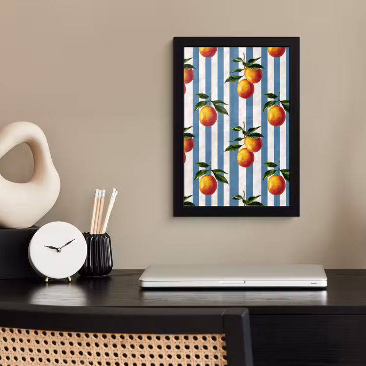 Poster met lijst - Strepen - Citroen - Blauw — 2