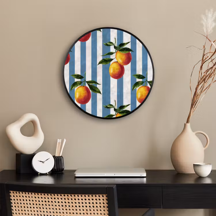 Ronde fotolijst - Strepen - Citroen - Blauw — 3
