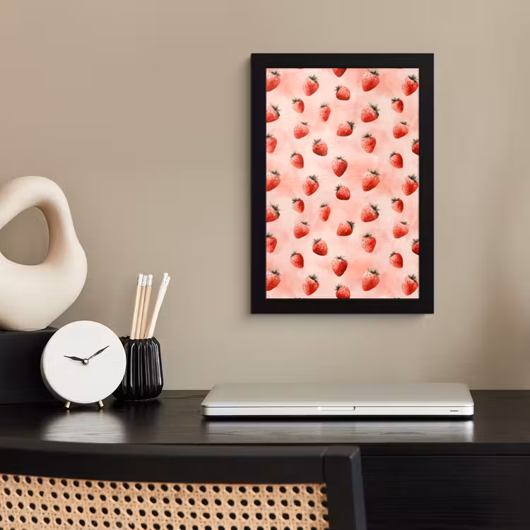 Poster met lijst - Aardbei - Patroon - Roze — 2