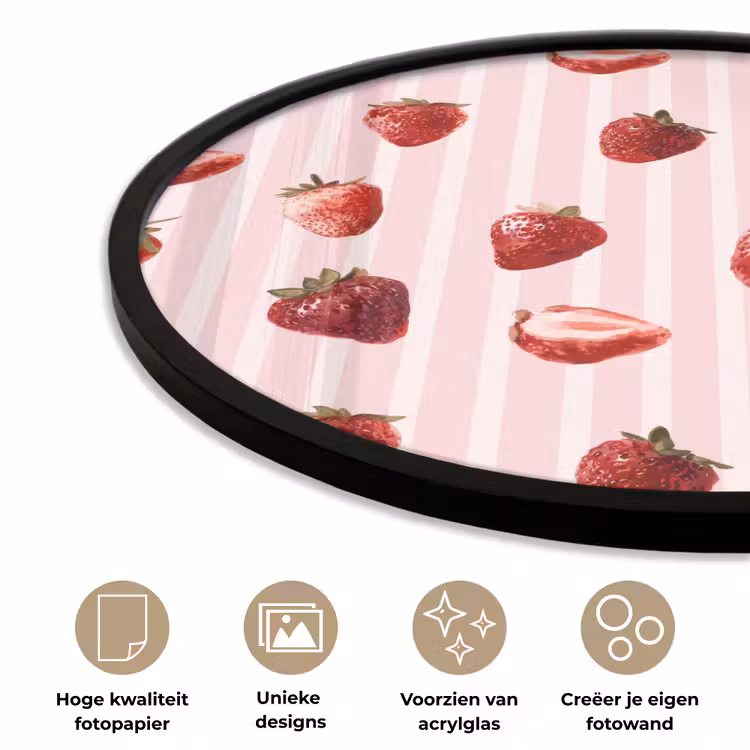 Ronde fotolijst - Strepen - Aardbei - Roze — 2