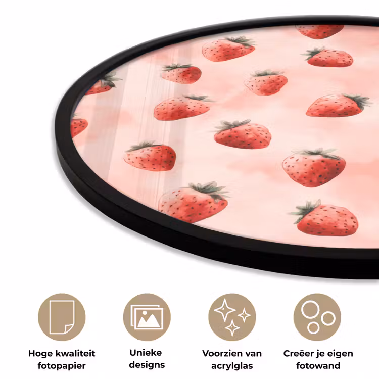 Ronde fotolijst - Aardbei - Patroon - Roze — 2
