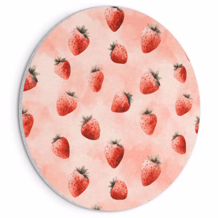 Akoestisch schilderij rond - Aardbei - Patroon - Roze — 1