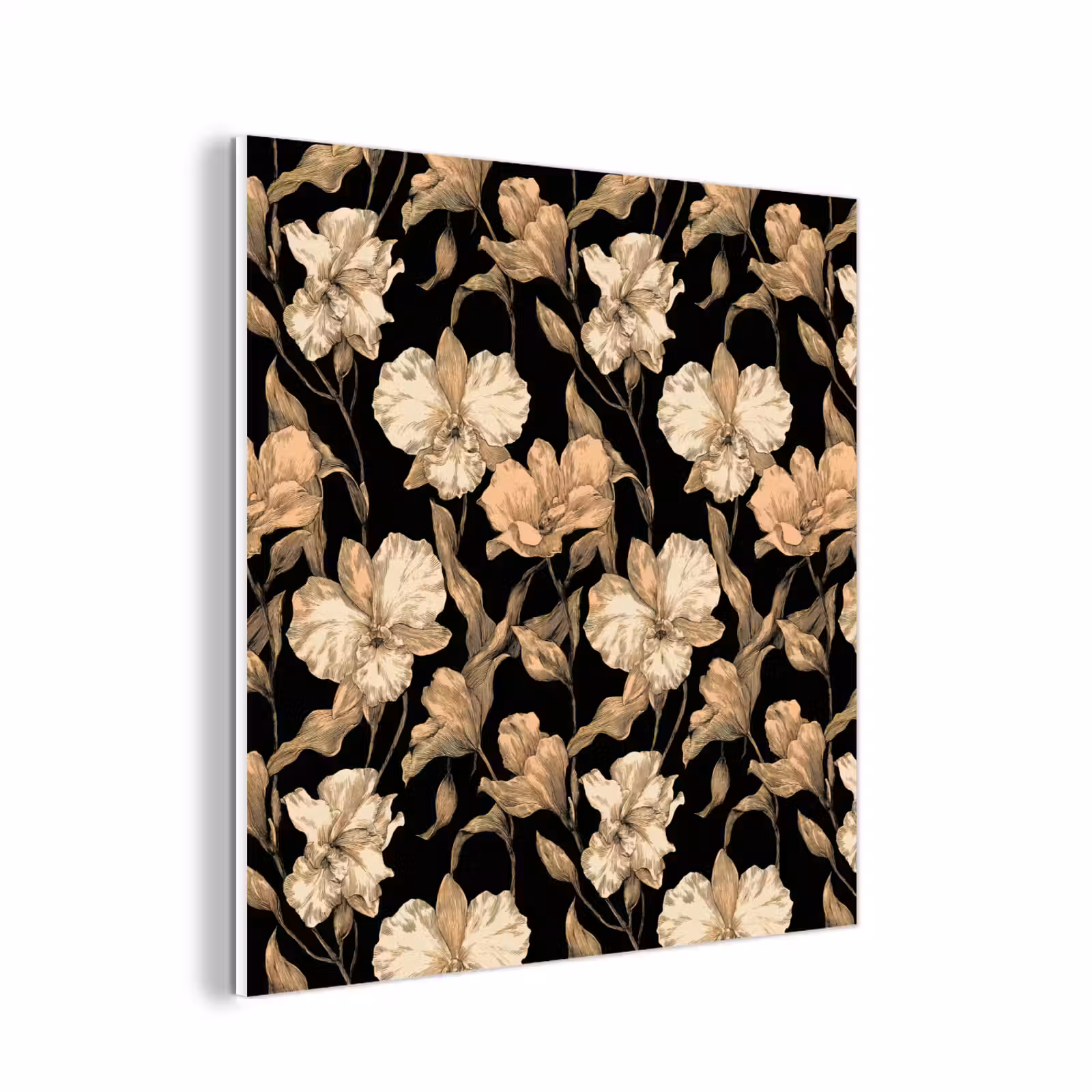 Forex - Orchideeën - Lijntekening - Patroon - Beige - Zwart — 1