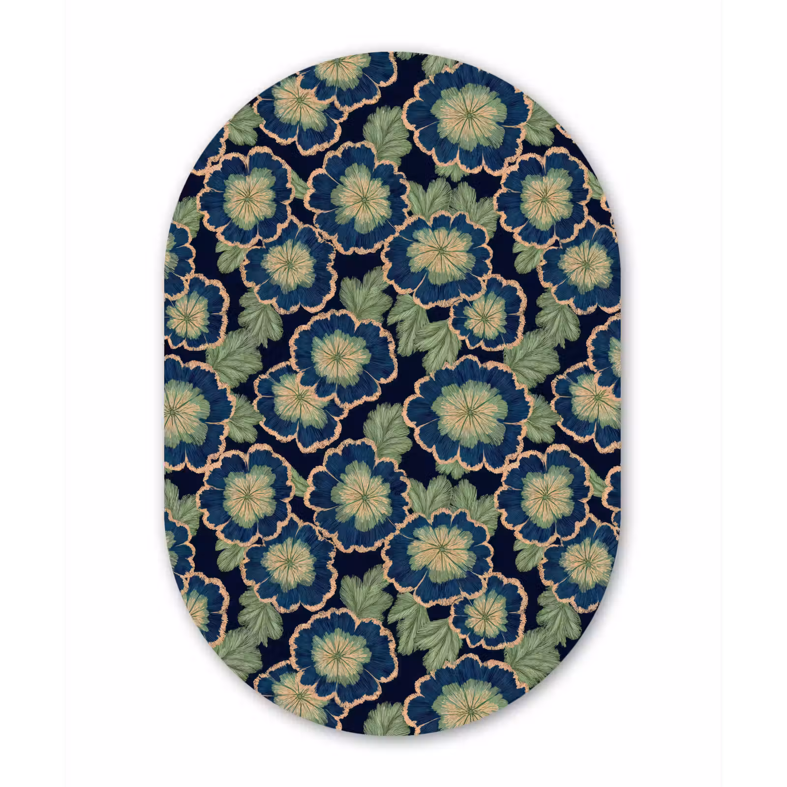 Muurovaal aluminium - Bloemen - Borduurwerk - Patroon - Blauw - Groen — 1