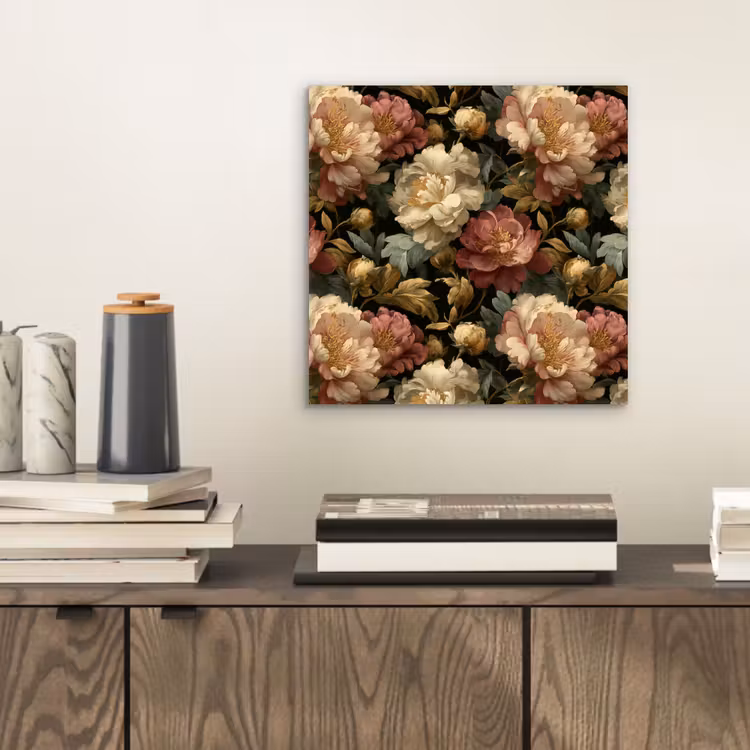 Aluminium schilderij - Bloemen - Barok - Patroon - Roze - Crème — 2