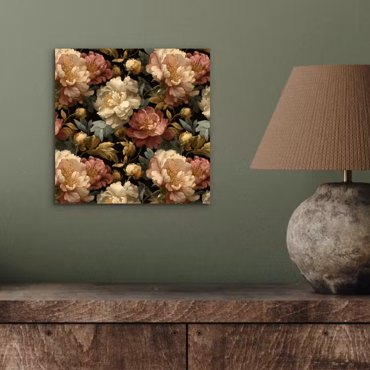 Aluminium schilderij - Bloemen - Barok - Patroon - Roze - Crème — 3