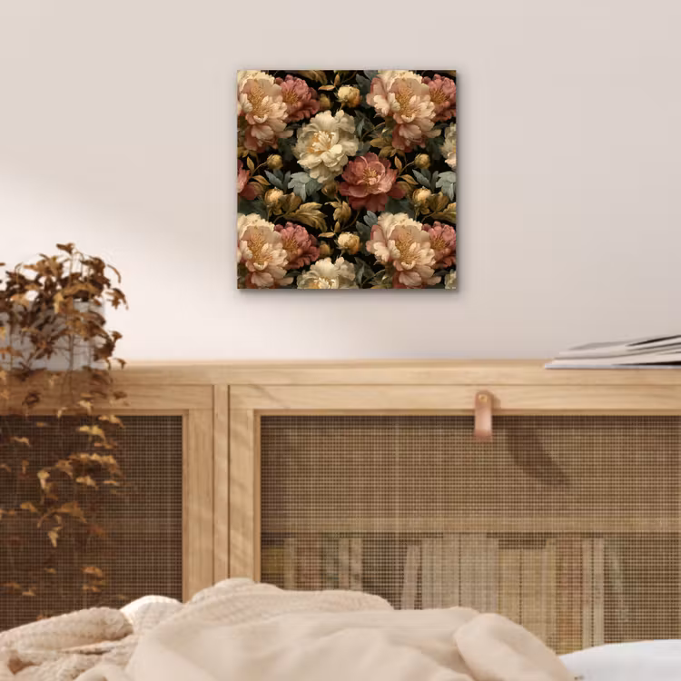 Aluminium schilderij - Bloemen - Barok - Patroon - Roze - Crème — 4