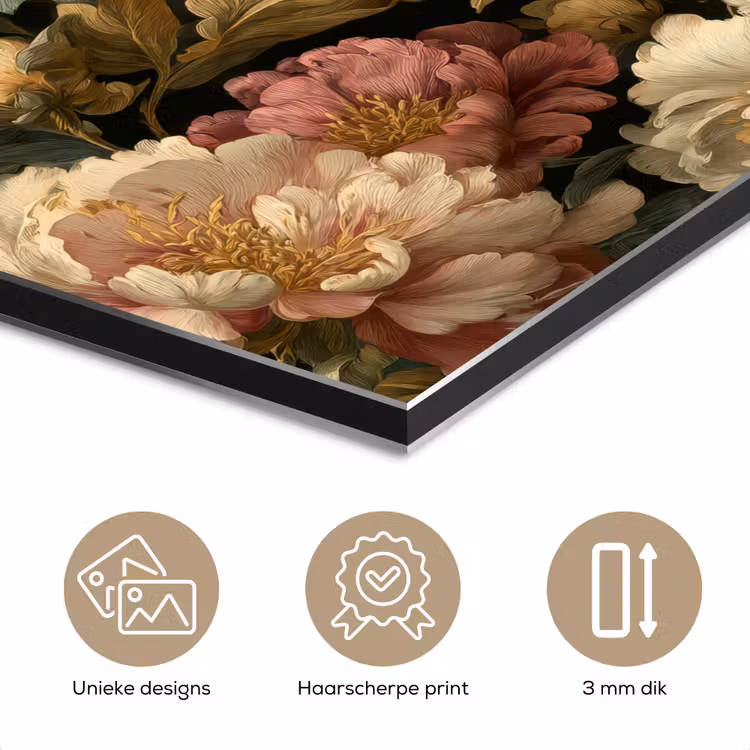 Aluminium schilderij - Bloemen - Barok - Patroon - Roze - Crème — 7