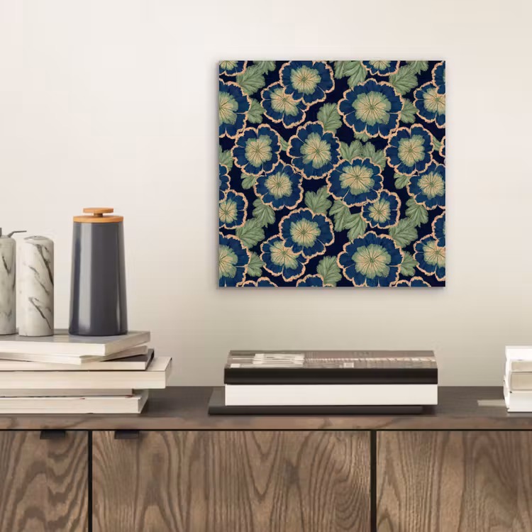 Aluminium schilderij - Bloemen - Borduurwerk - Patroon - Blauw - Groen — 2