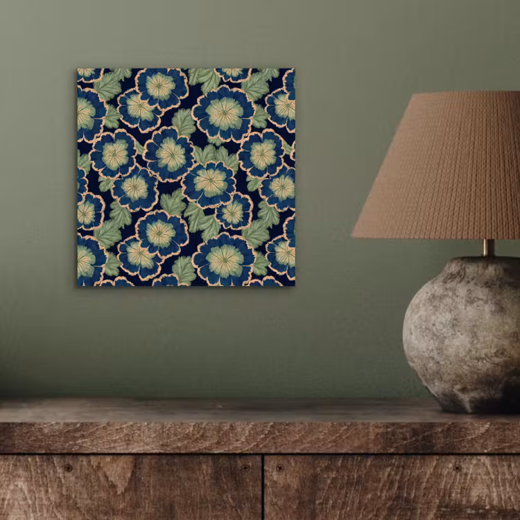 Aluminium schilderij - Bloemen - Borduurwerk - Patroon - Blauw - Groen — 3