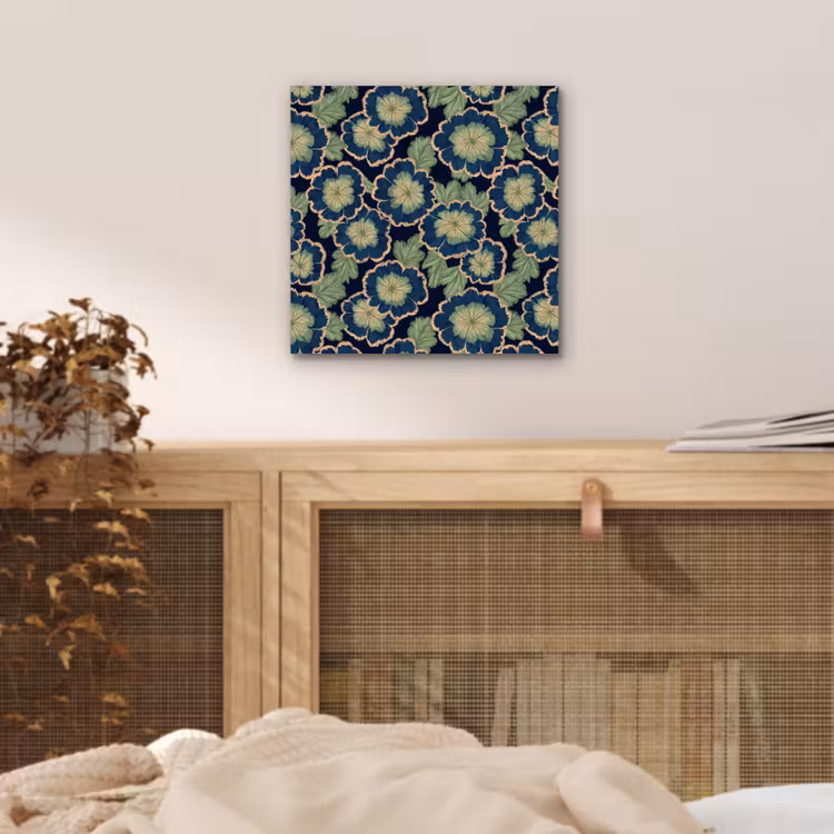 Aluminium schilderij - Bloemen - Borduurwerk - Patroon - Blauw - Groen — 4