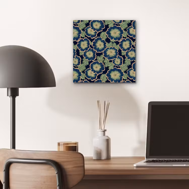 Aluminium schilderij - Bloemen - Borduurwerk - Patroon - Blauw - Groen — 6