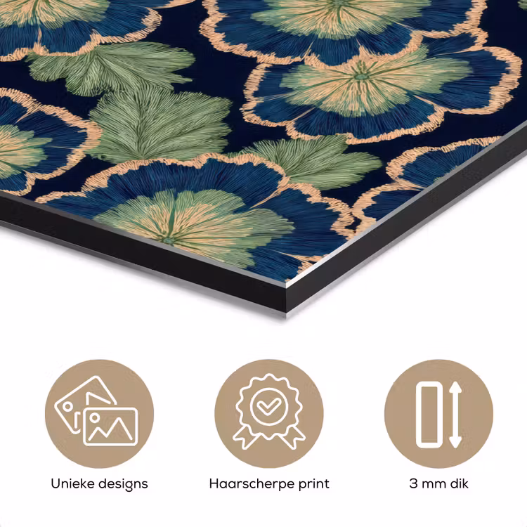 Aluminium schilderij - Bloemen - Borduurwerk - Patroon - Blauw - Groen — 7