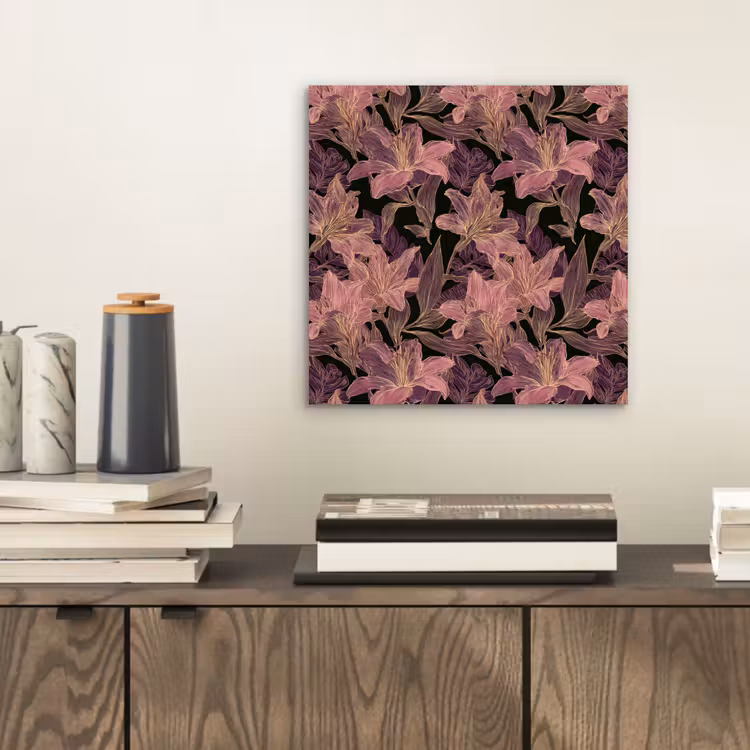 Aluminium schilderij - Lelies - Patroon - Paars - Goud — 2