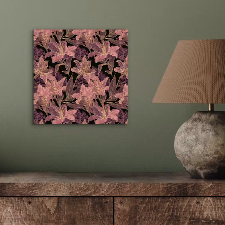 Aluminium schilderij - Lelies - Patroon - Paars - Goud — 3