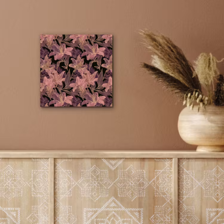 Aluminium schilderij - Lelies - Patroon - Paars - Goud — 5