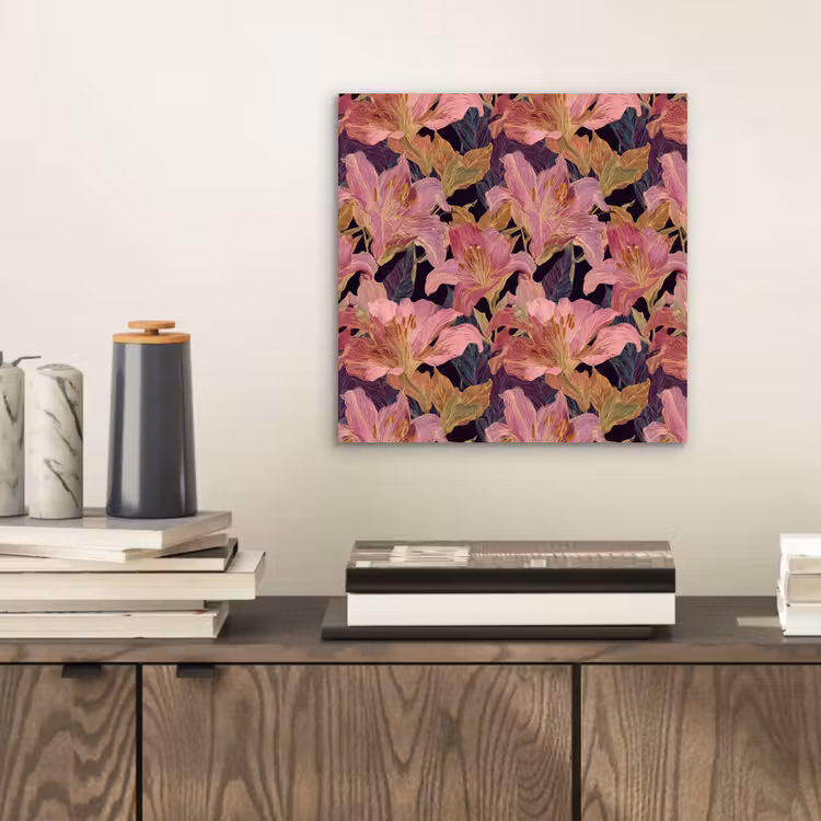Aluminium schilderij - Lelies - Patroon - Roze - Goud — 2