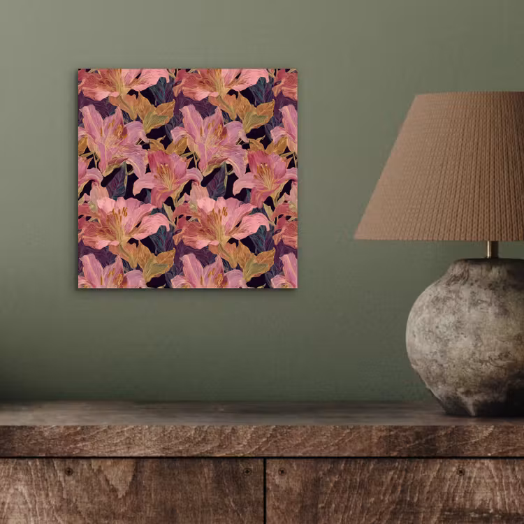 Aluminium schilderij - Lelies - Patroon - Roze - Goud — 3