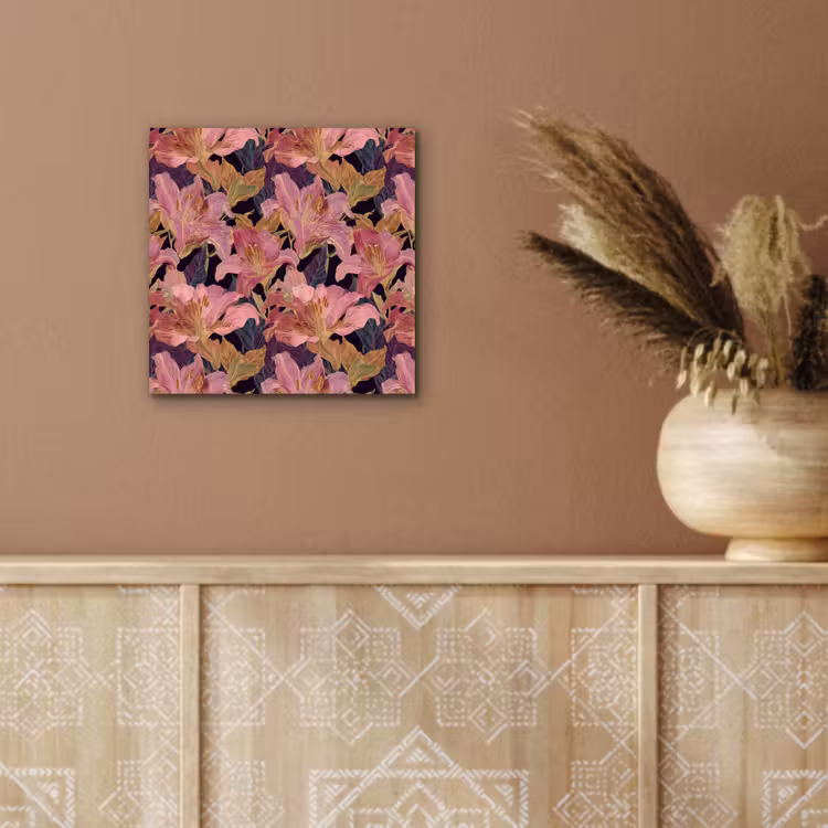 Aluminium schilderij - Lelies - Patroon - Roze - Goud — 5