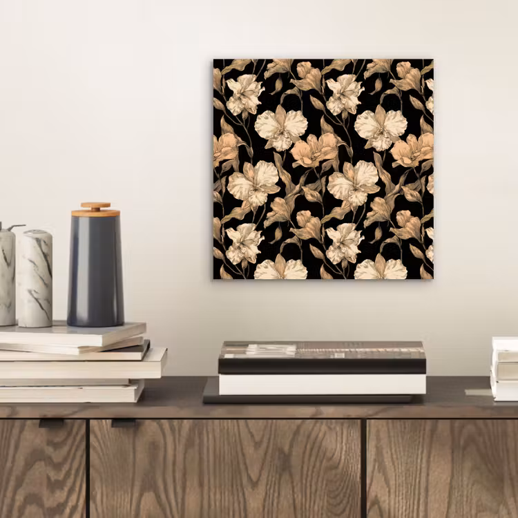 Aluminium schilderij - Orchideeën - Lijntekening - Patroon - Beige - Zwart — 2