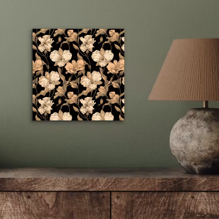 Aluminium schilderij - Orchideeën - Lijntekening - Patroon - Beige - Zwart — 3