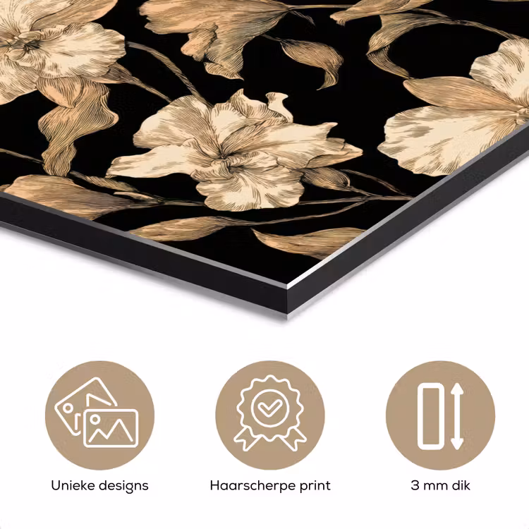 Aluminium schilderij - Orchideeën - Lijntekening - Patroon - Beige - Zwart — 7