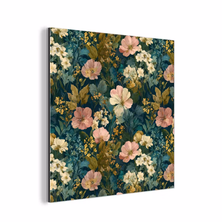Aluminium schilderij - Wilde bloemen - Botanisch - Patroon - Roze - Romantisch — 1