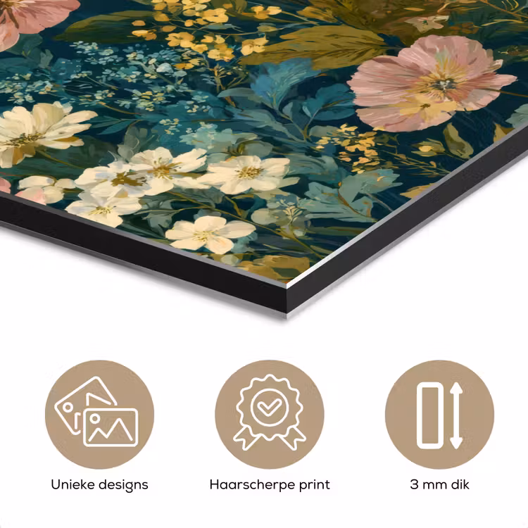 Aluminium schilderij - Wilde bloemen - Botanisch - Patroon - Roze - Romantisch — 7