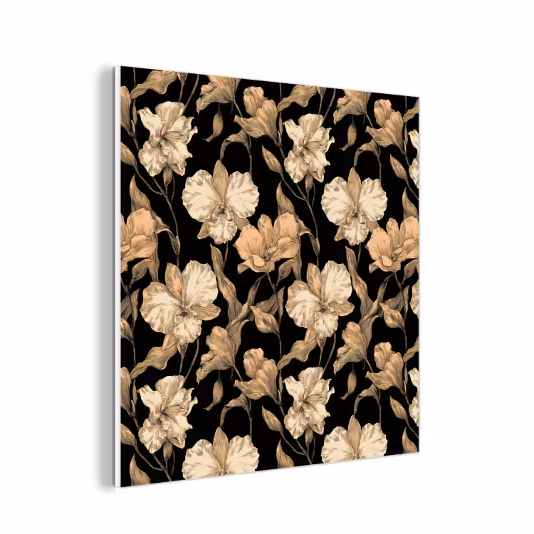 Forex - Orchideeën - Lijntekening - Patroon - Beige - Zwart — 1
