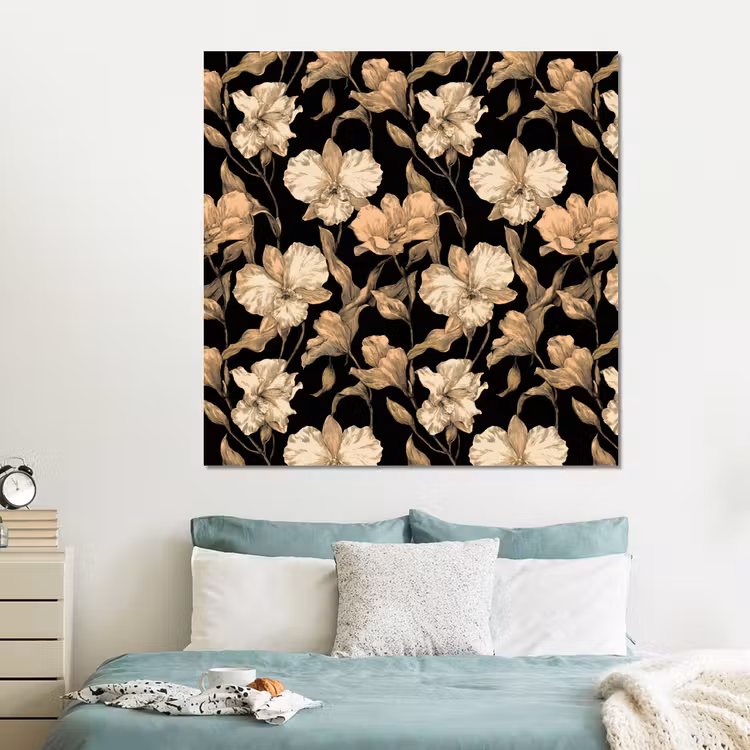 Forex - Orchideeën - Lijntekening - Patroon - Beige - Zwart — 2