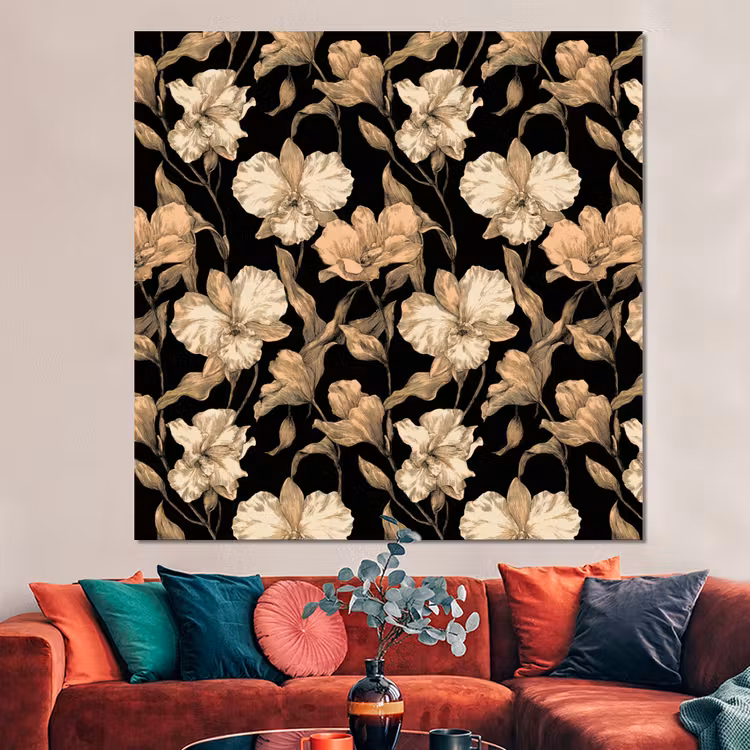 Forex - Orchideeën - Lijntekening - Patroon - Beige - Zwart — 3