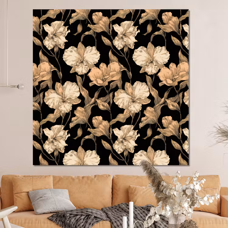 Forex - Orchideeën - Lijntekening - Patroon - Beige - Zwart — 4