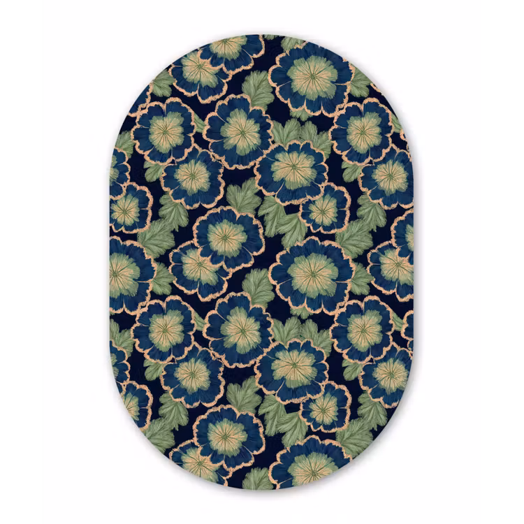 Muurovaal aluminium - Bloemen - Borduurwerk - Patroon - Blauw - Groen — 1