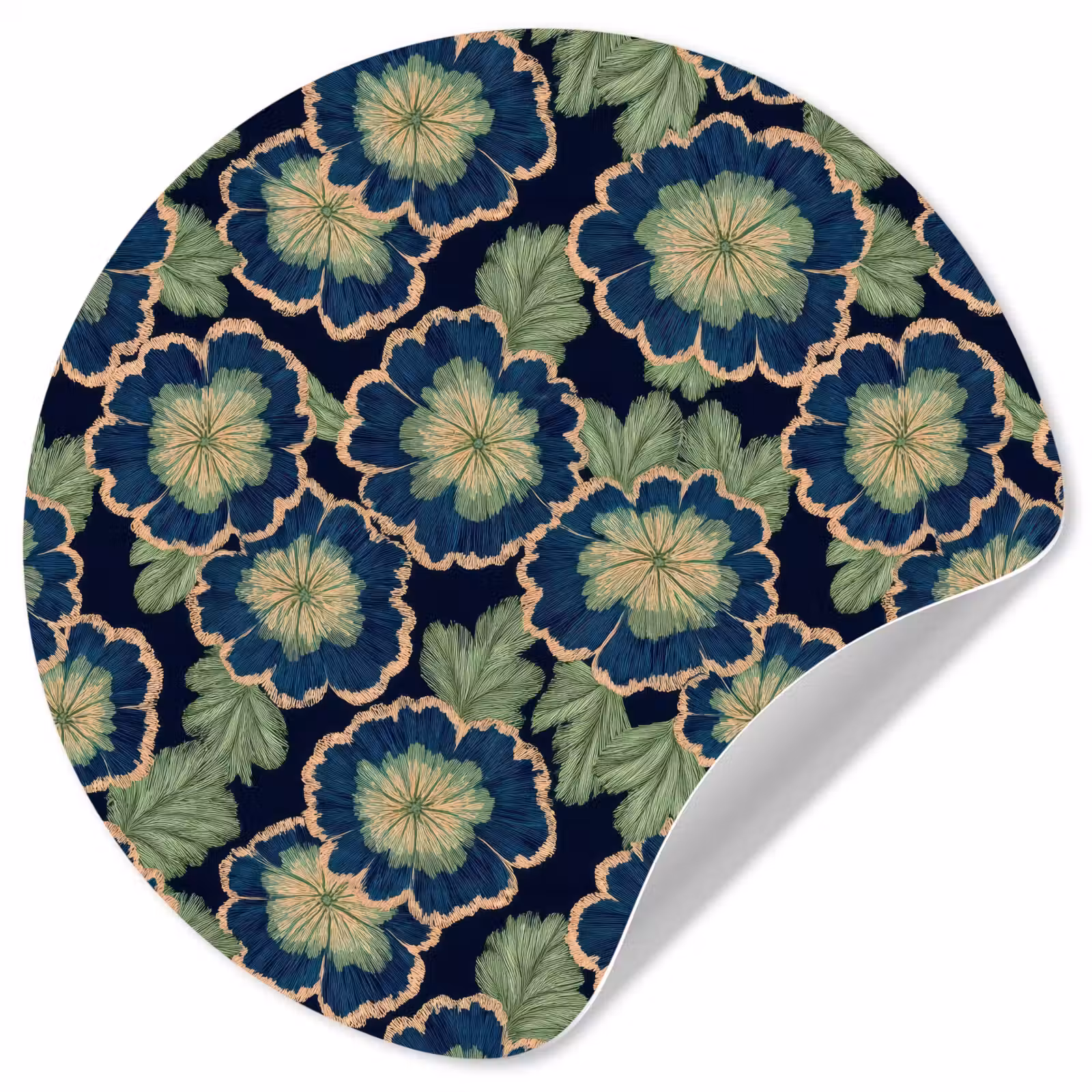 Behangcirkel - Bloemen - Borduurwerk - Patroon - Blauw - Groen — 1