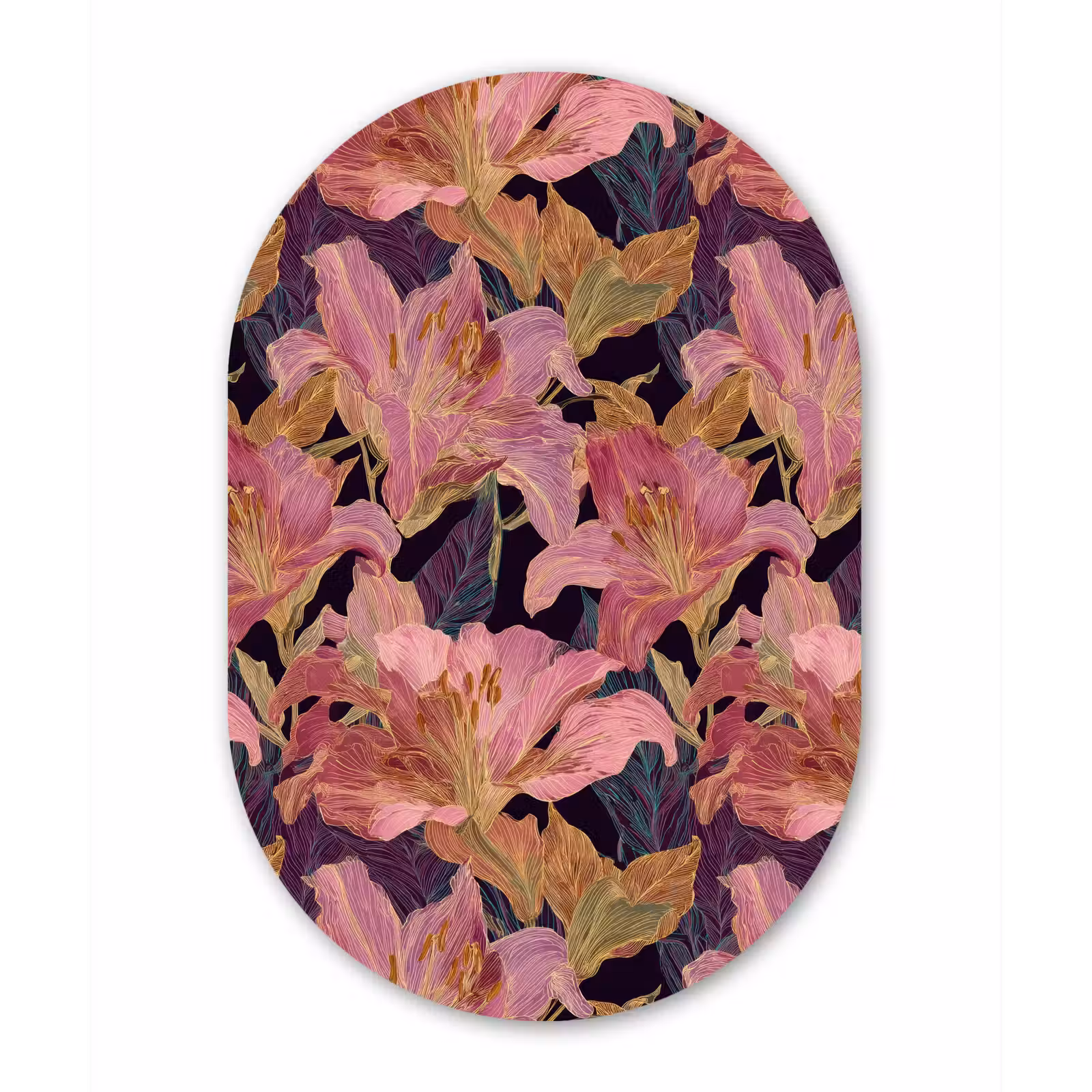 Muurovaal aluminium - Lelies - Patroon - Roze - Goud — 1