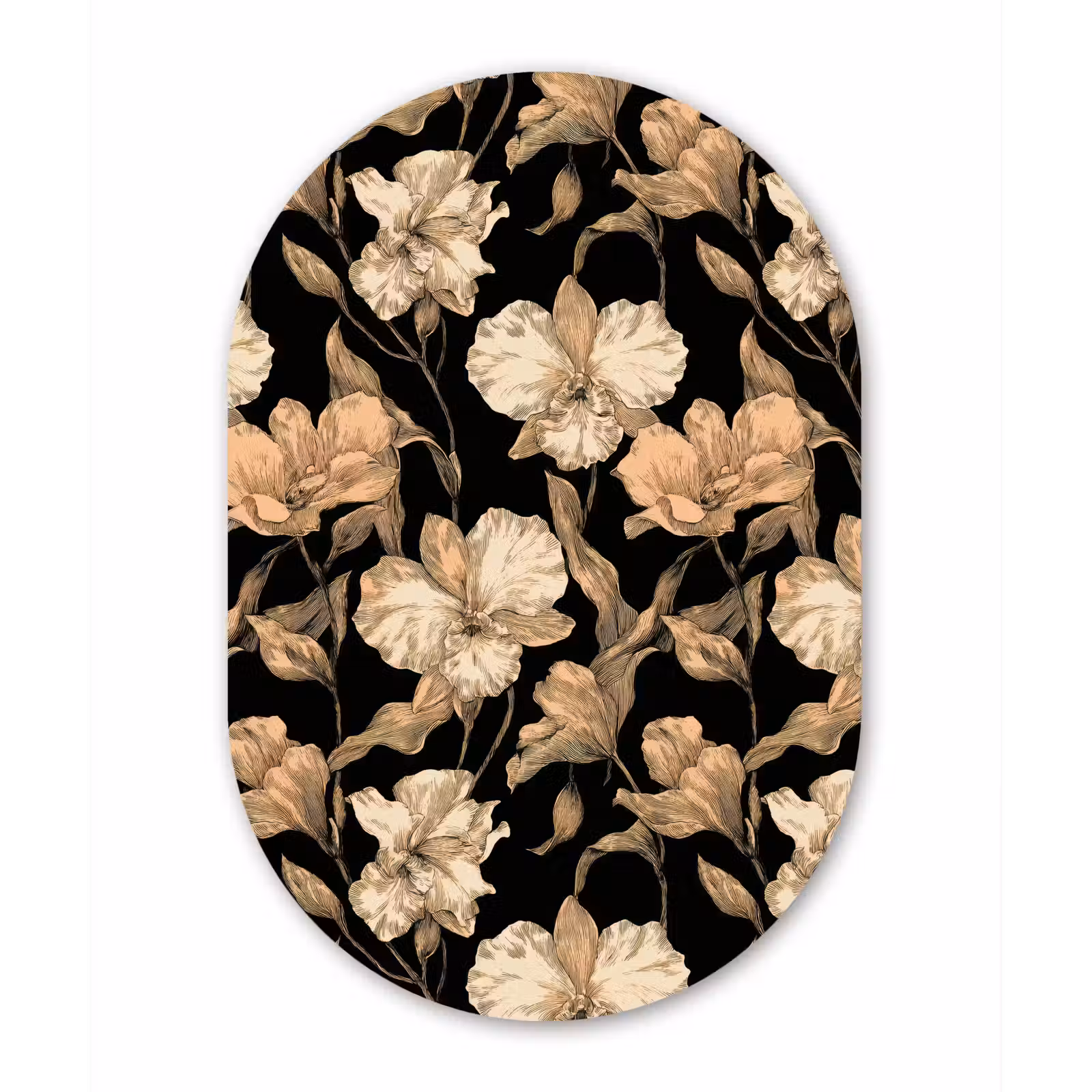 Muurovaal aluminium - Orchideeën - Lijntekening - Patroon - Beige - Zwart — 1