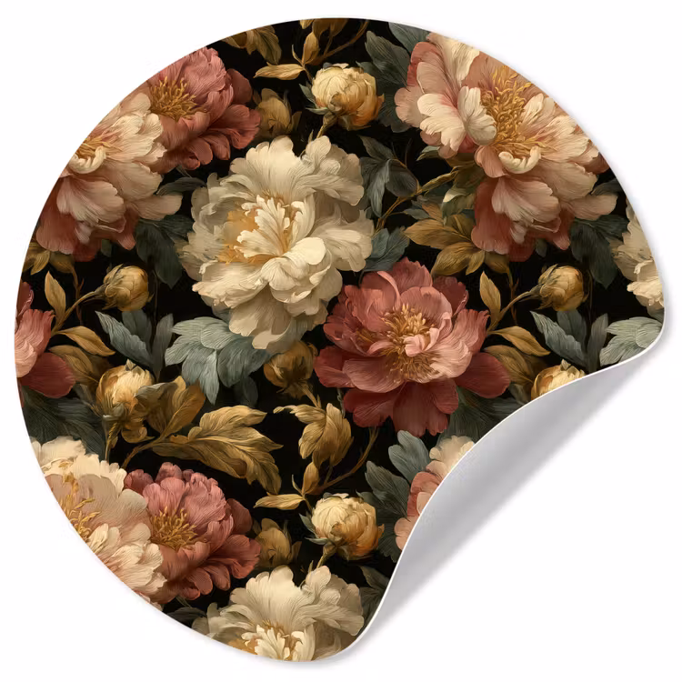 Behangcirkel - Bloemen - Barok - Patroon - Roze - Crème — 1