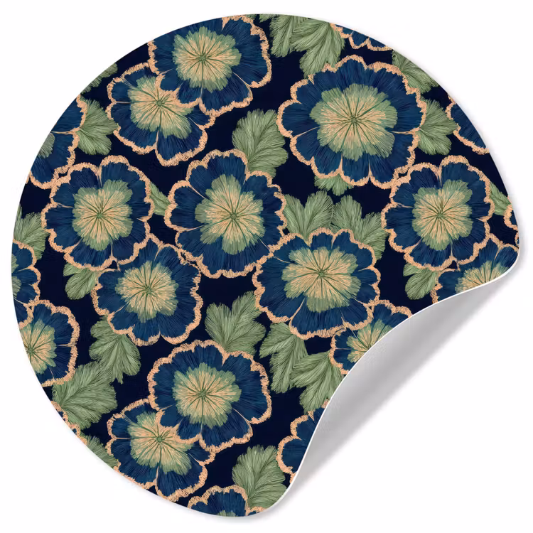 Behangcirkel - Bloemen - Borduurwerk - Patroon - Blauw - Groen — 1