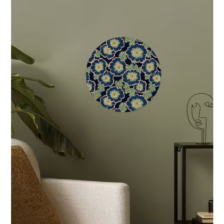 Behangcirkel - Bloemen - Borduurwerk - Patroon - Blauw - Groen — 3