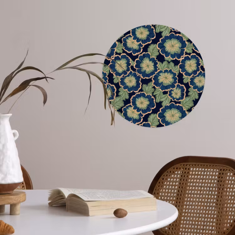 Behangcirkel - Bloemen - Borduurwerk - Patroon - Blauw - Groen — 4