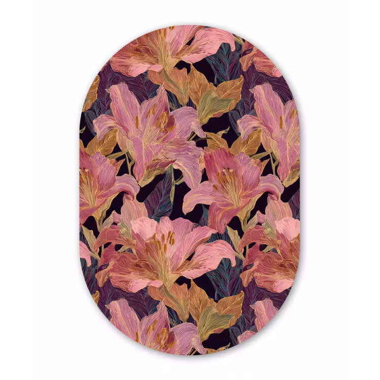 Muurovaal aluminium - Lelies - Patroon - Roze - Goud — 1