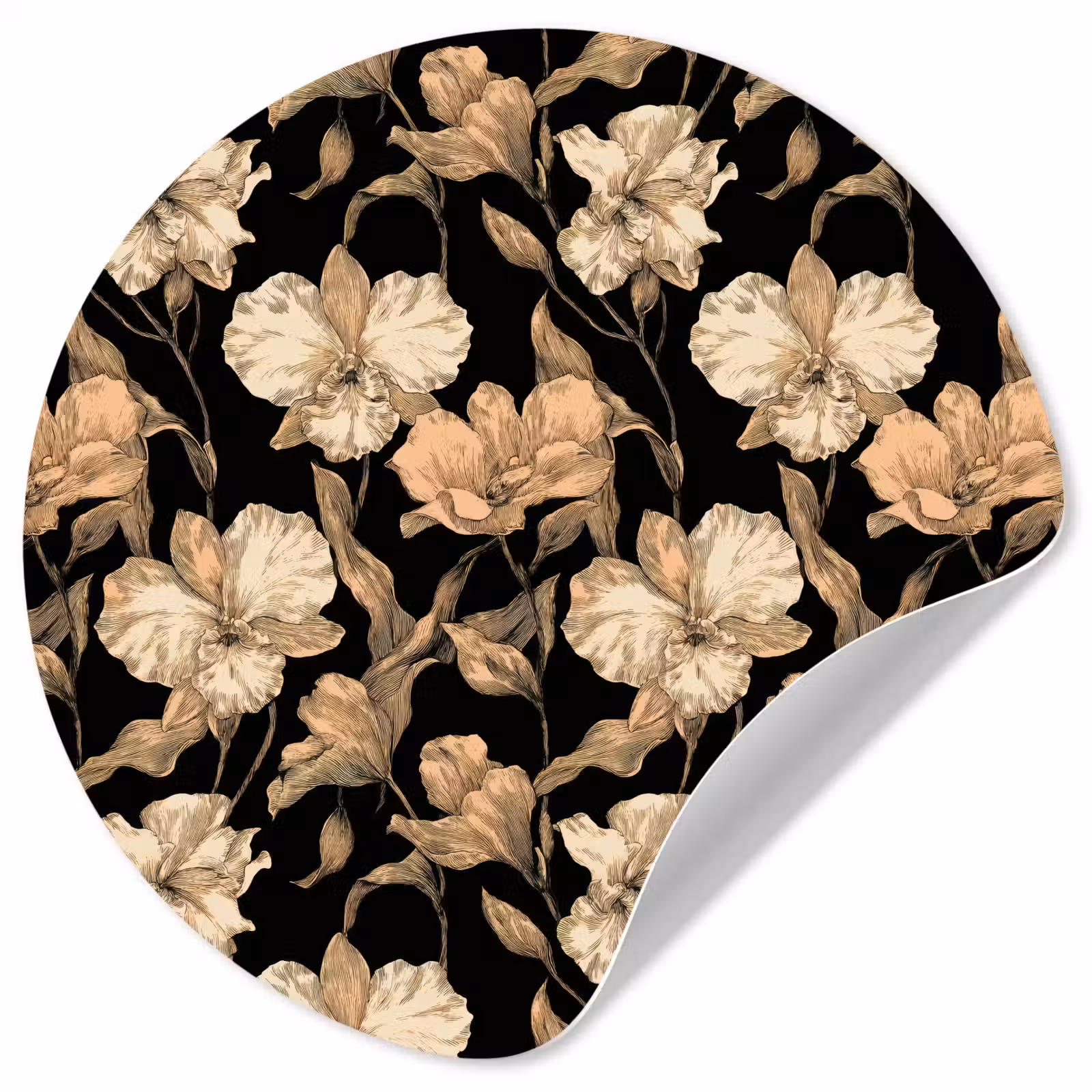 Behangcirkel - Orchideeën - Lijntekening - Patroon - Beige - Zwart — 1
