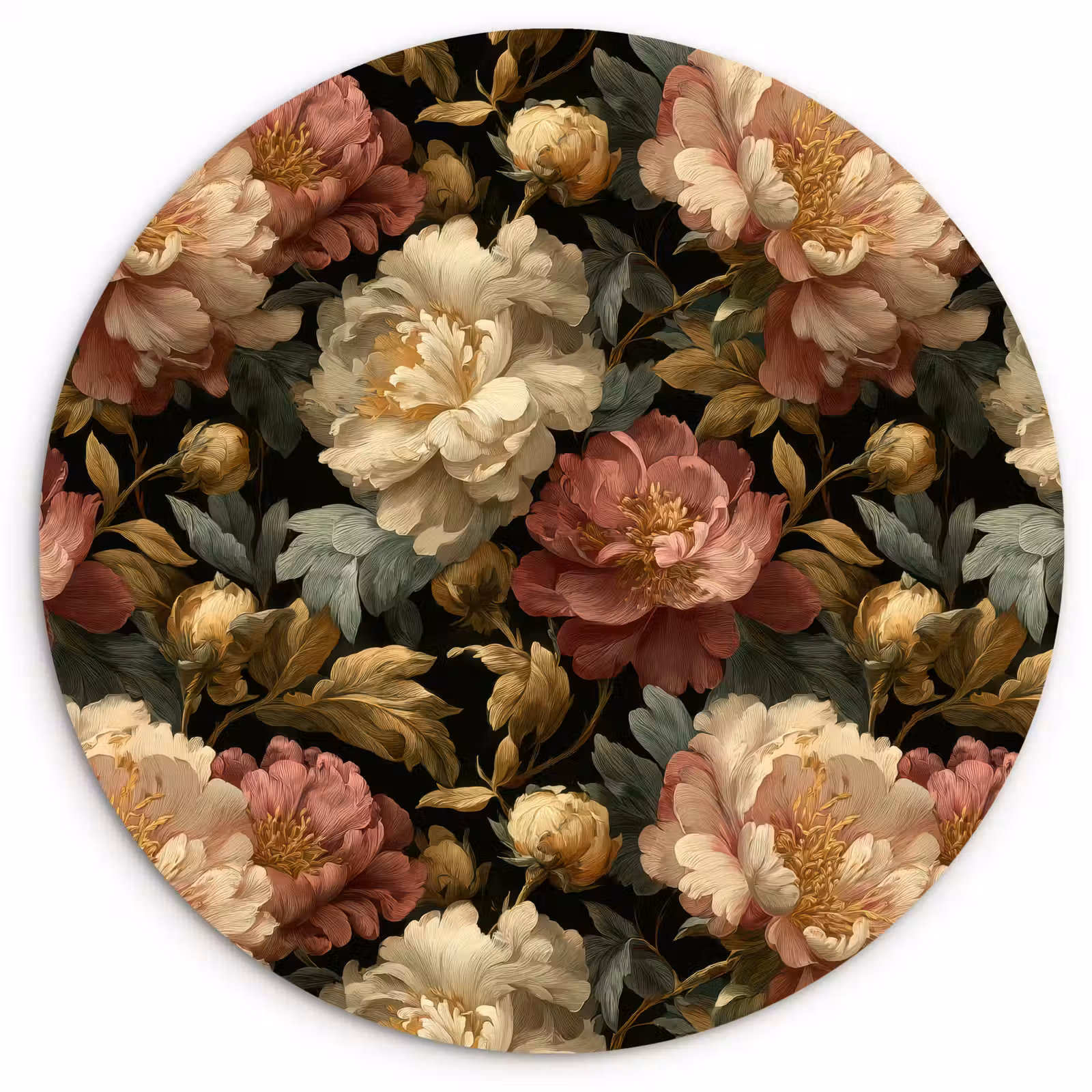 Muurcirkel - Bloemen - Barok - Patroon - Roze - Crème — 1