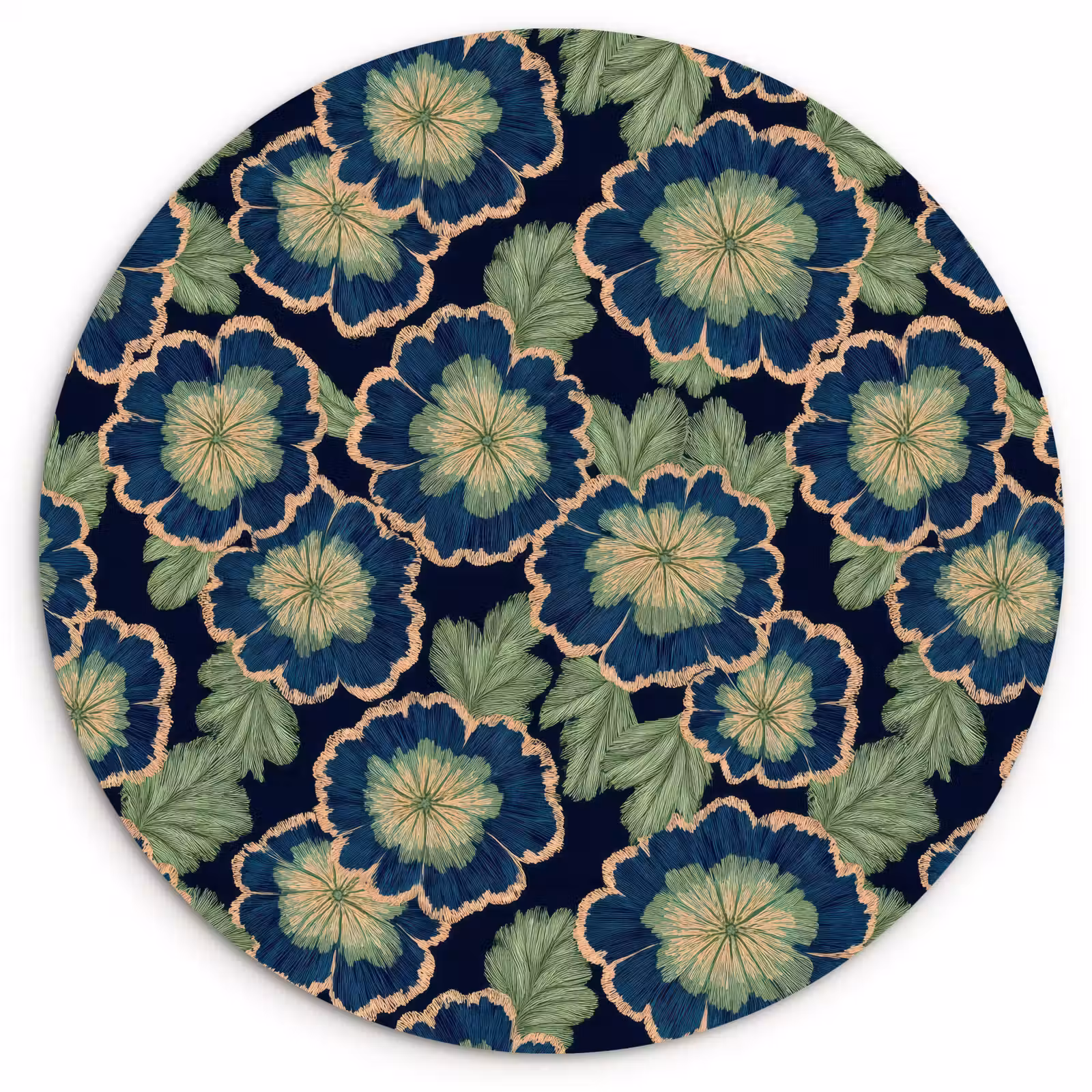 Muurcirkel - Bloemen - Borduurwerk - Patroon - Blauw - Groen — 1