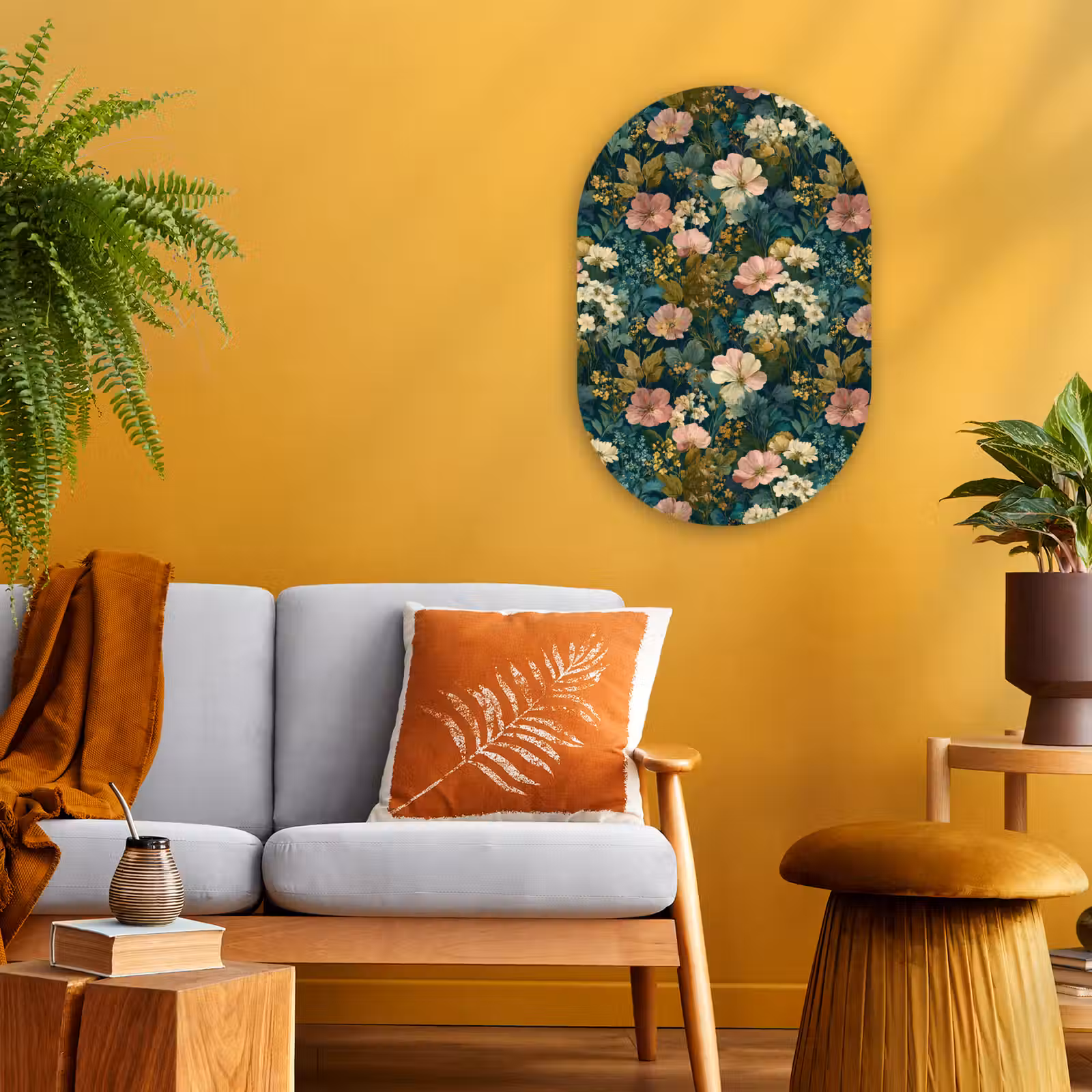 Muurovaal - Kunststof - Wilde bloemen - Botanisch - Patroon - Roze - Romantisch — 1