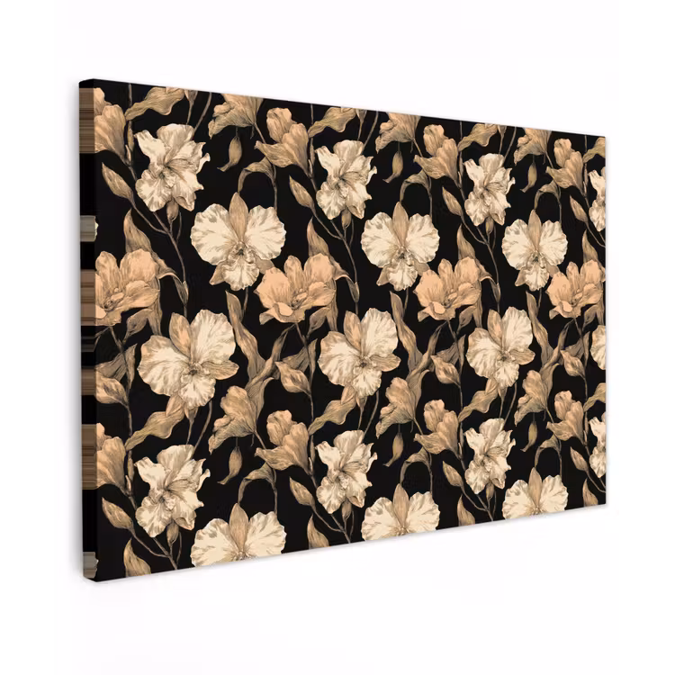 Buiten canvas - Orchideeën - Lijntekening - Patroon - Beige - Zwart — 1