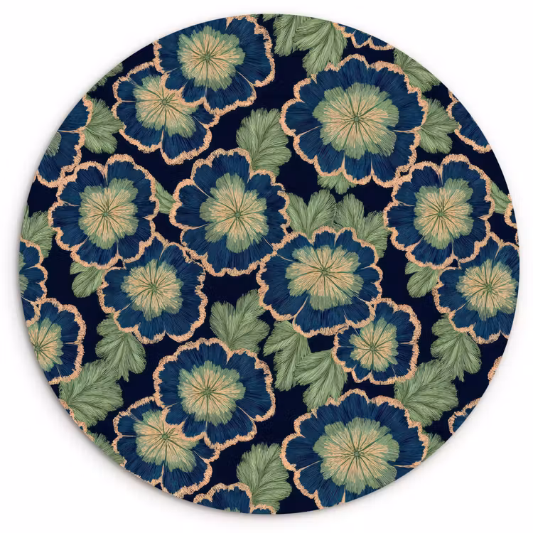 Muurcirkel - Bloemen - Borduurwerk - Patroon - Blauw - Groen — 1